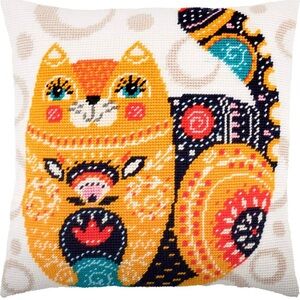 needlepoint pillow 16" x 16" Ukrainian cat handmade by me